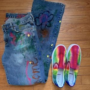 Hand painted Lucky flare leg Jean “Sweet and Low” size 8